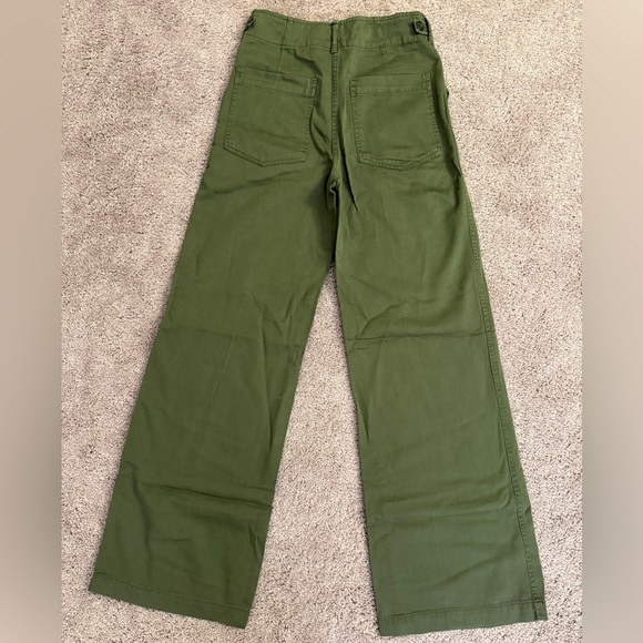 Zara Wide Leg Pants Women size 4 Olive Green Premium Denim Collection Buckle - Picture 2 of 11